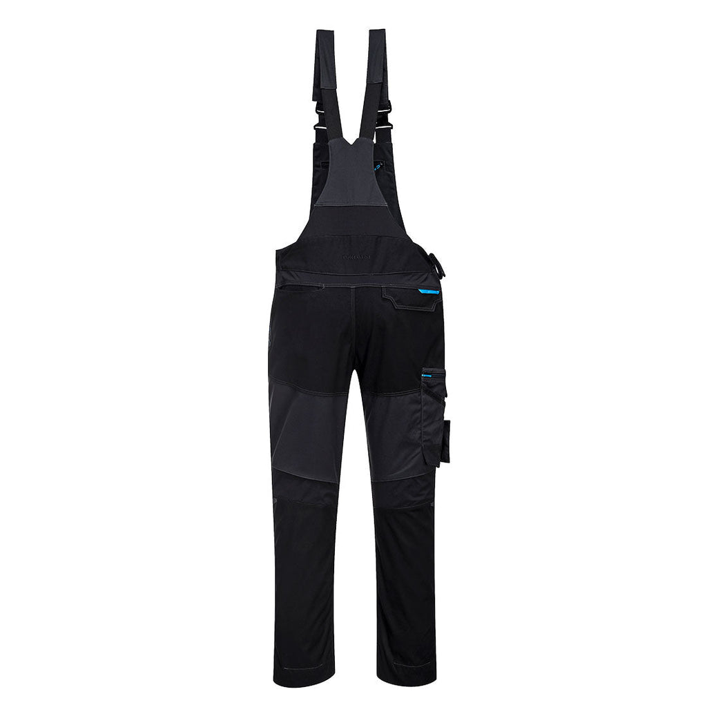 Latzhose mit Brustlatz, verstellbaren Trägern, Seitentasche und Beintasche (blau akzentuiert)