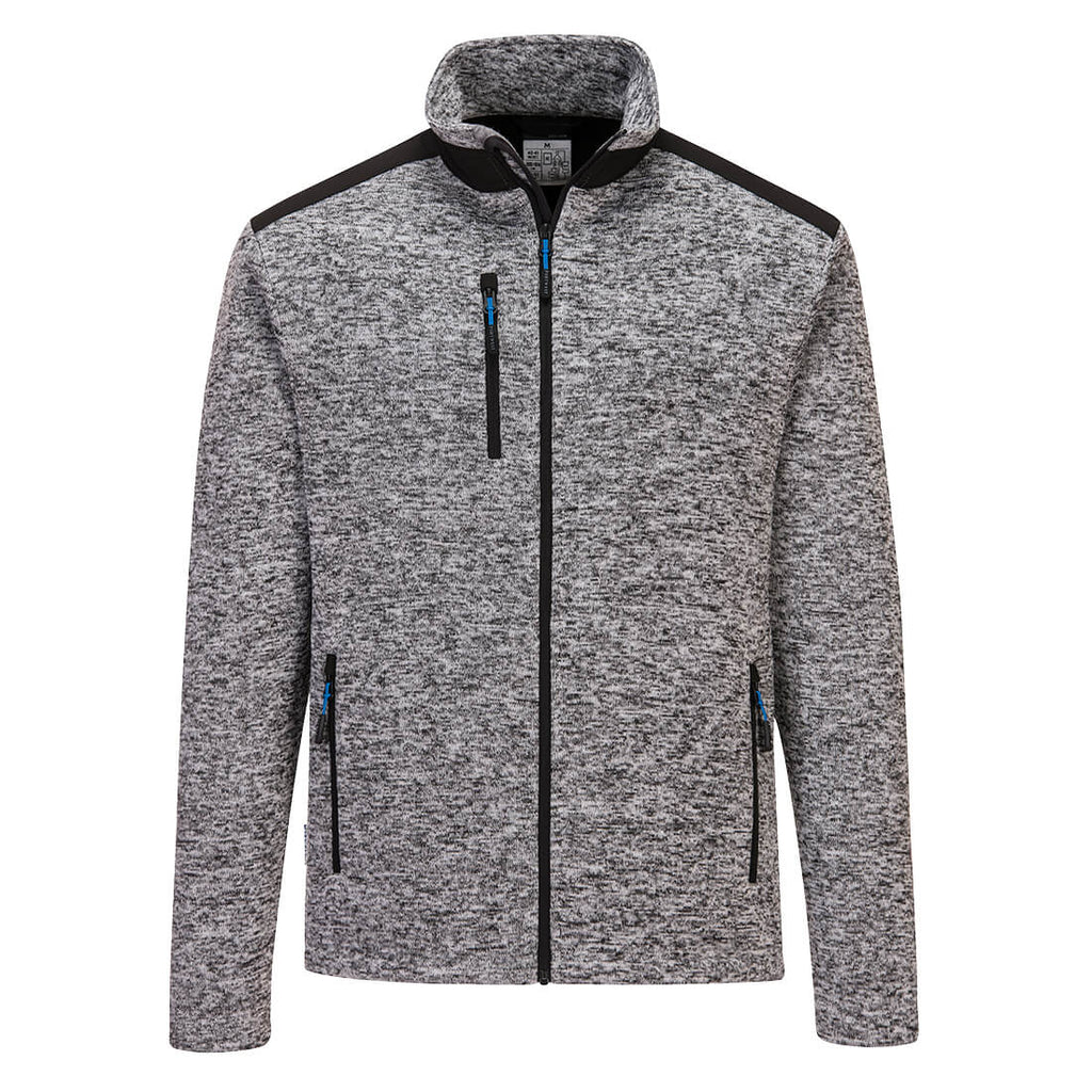 Fleecejacke mit Kapuze, durchgehendem Reißverschluss und Taschen, meliert grau