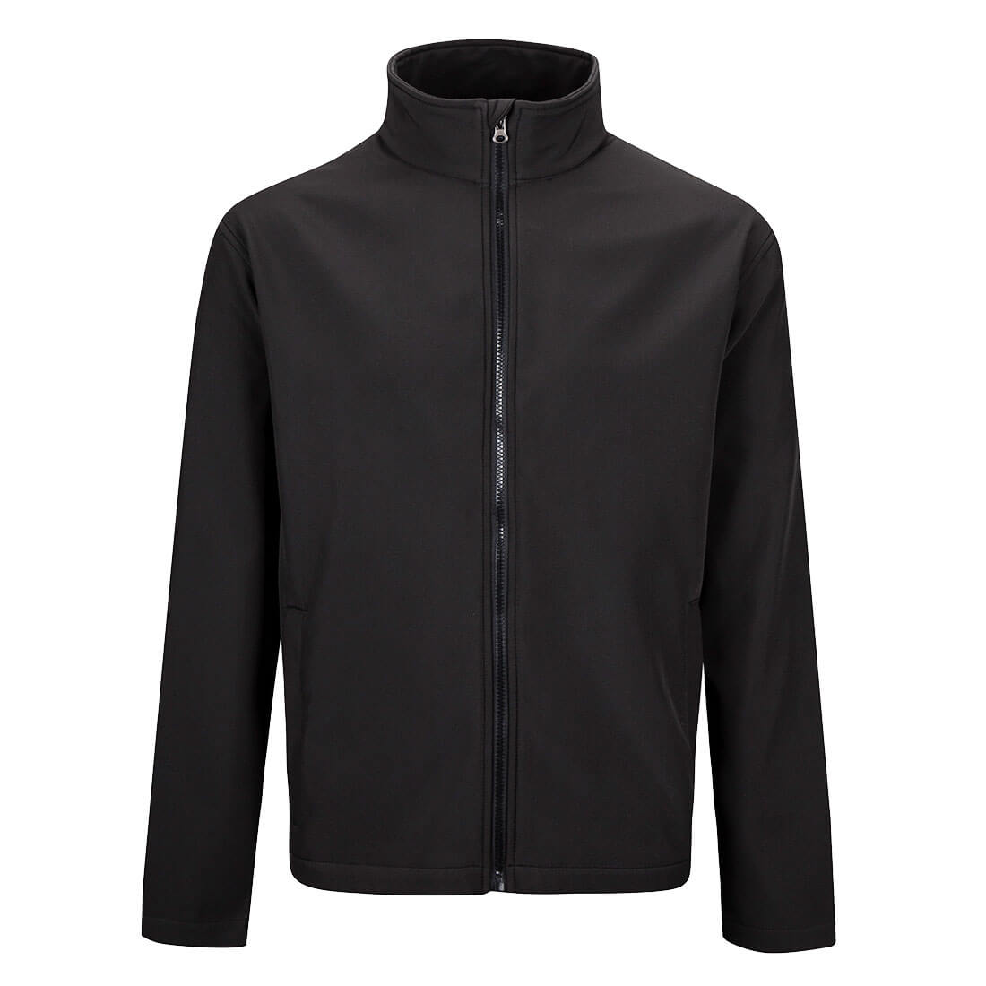 Herren-Softshelljacke mit Stehkragen und durchgehendem Reißverschluss, schwarz