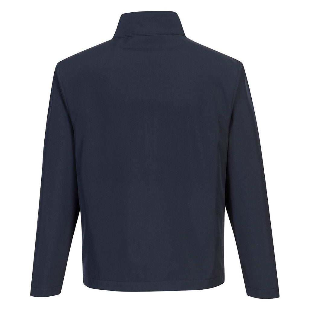 Herren-Softshelljacke Rückansicht mit Stehkragen, dunkelblau