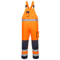 Warnschutz-Latzhose orange/dunkelblau, Reflexstreifen, Latz mit Taschen, verstellbare Träger