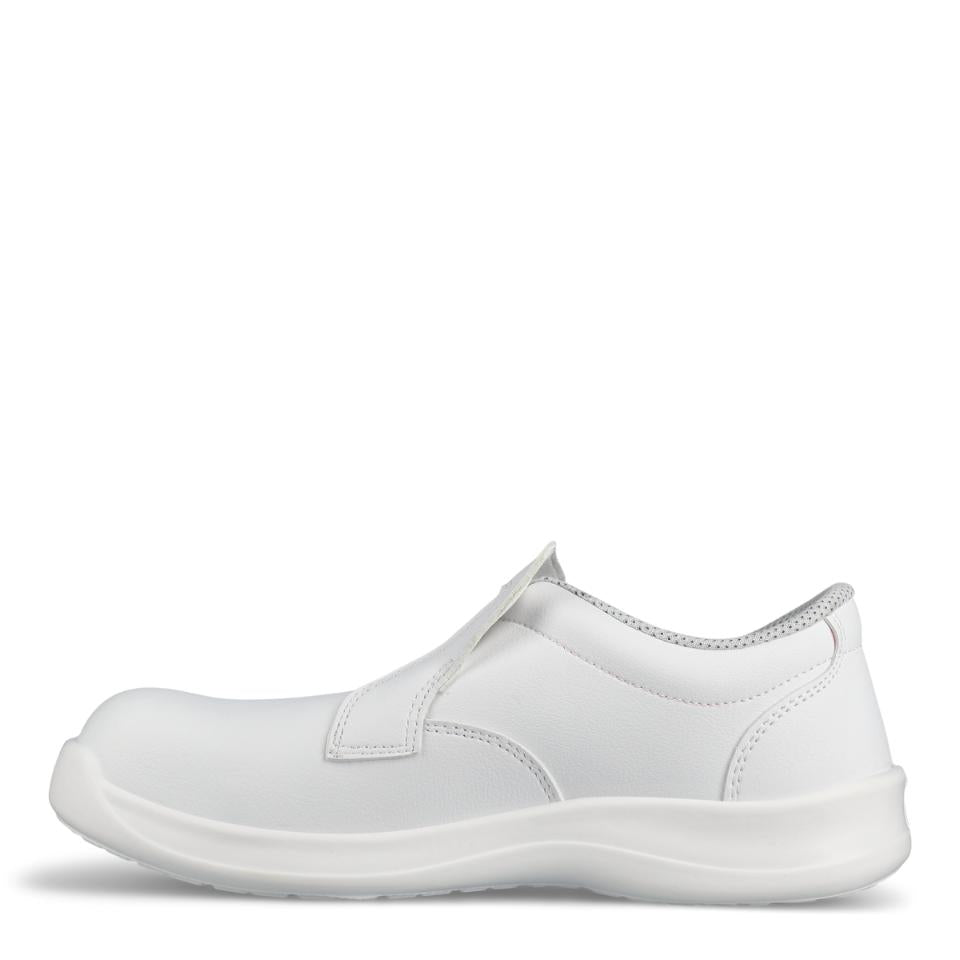 Weiße Slip-On-Slipper mit Fersenpolster und Ziernähte, Profilsohle mit Komfortdämpfung