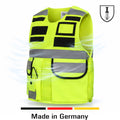 Warnweste Orion Classic in Neon-Gelb mit schwarzen Reflexbändern und Front-Öffnung