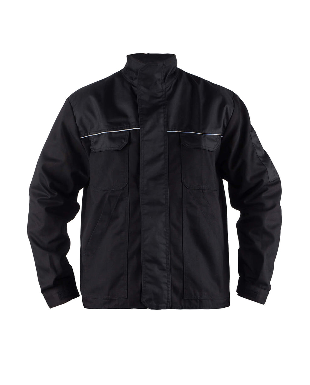 Herren-Arbeitsjacke schwarz, Stehkragen, Reißverschluss, Brust- und Seitentaschen, Reflexstreifen