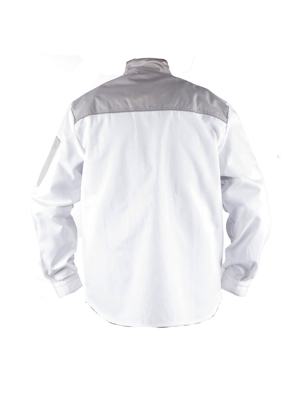 Herren-Arbeitsjacke, weiß, Rückansicht mit Stehkragen und Reißverschluss