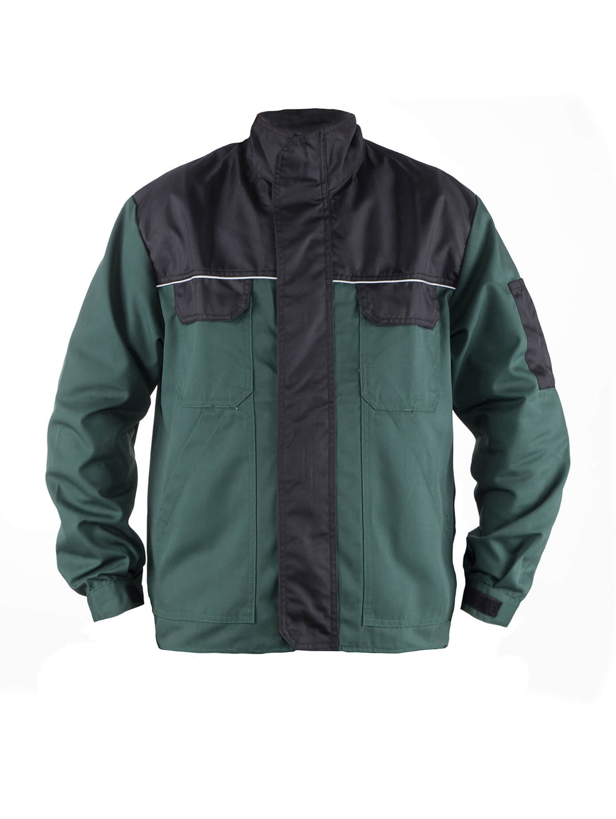 Arbeitsjacke Herren grün-schwarz, Stehkragen, Reißverschluss, Brusttaschen, Reflektorstreifen