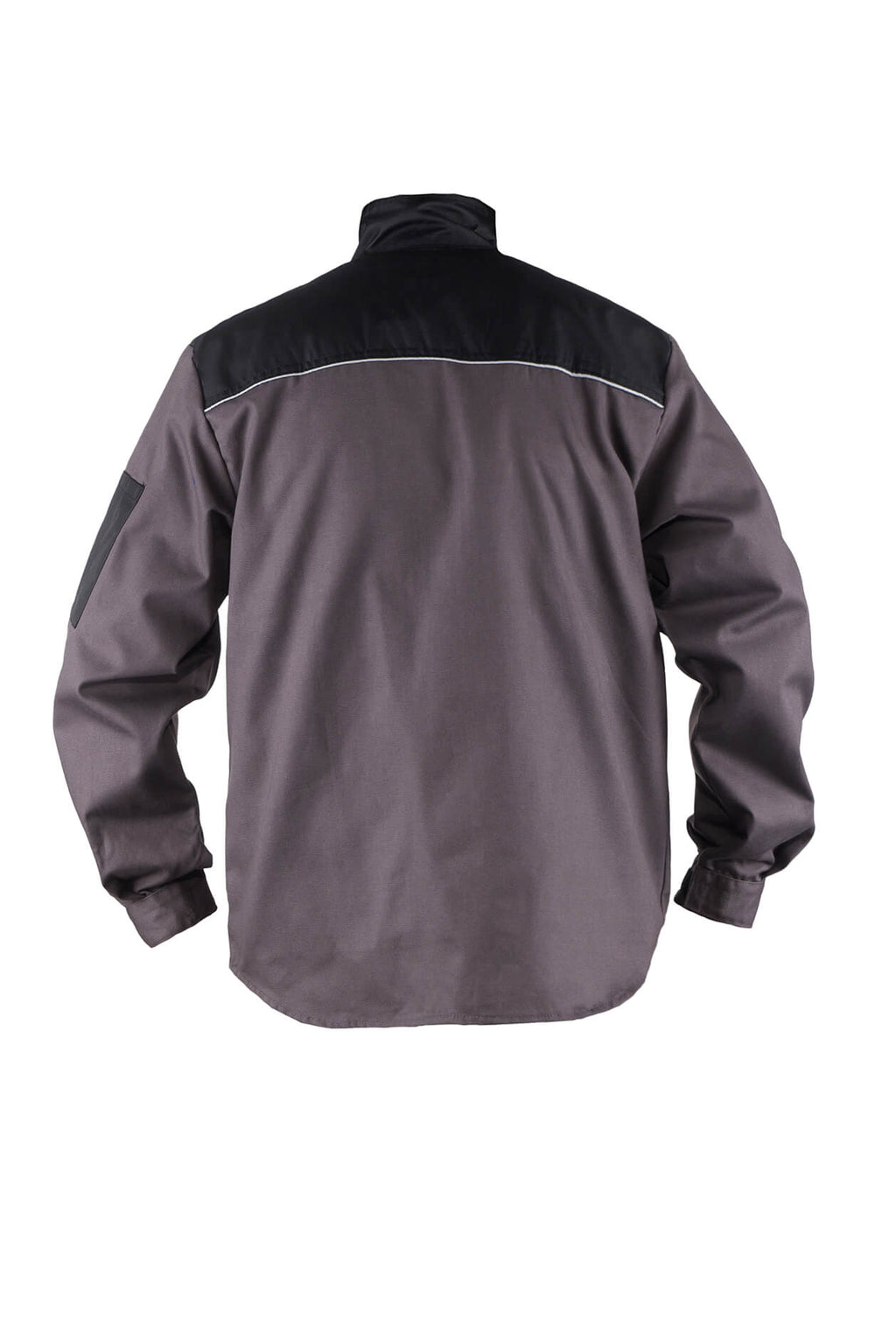 Herren-Arbeitsjacke grau mit schwarzem Mittelstreifen und reflektierender Borte hinten