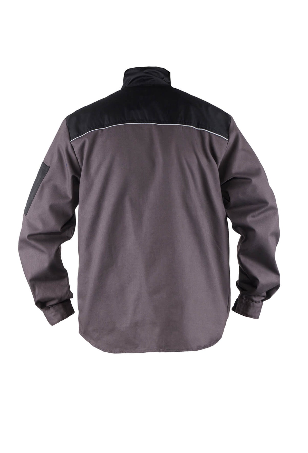 Herren-Arbeitsjacke grau mit schwarzem Mittelstreifen und reflektierender Borte hinten