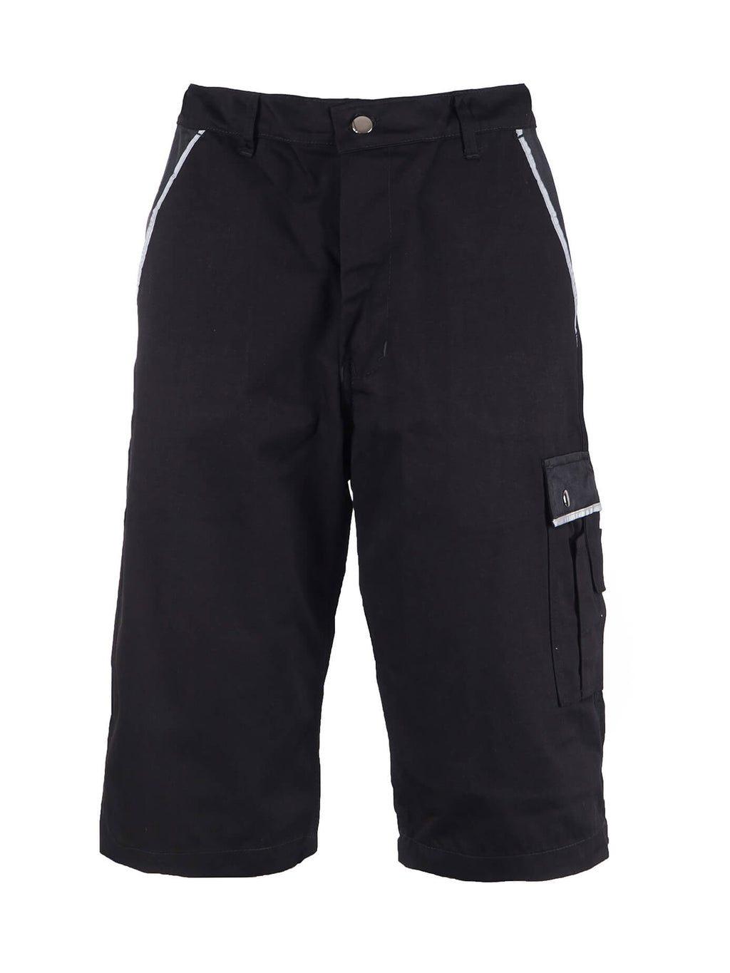 Herren-Arbeitscargoshorts schwarz mit seitlichen Taschen und Knopfverschluss