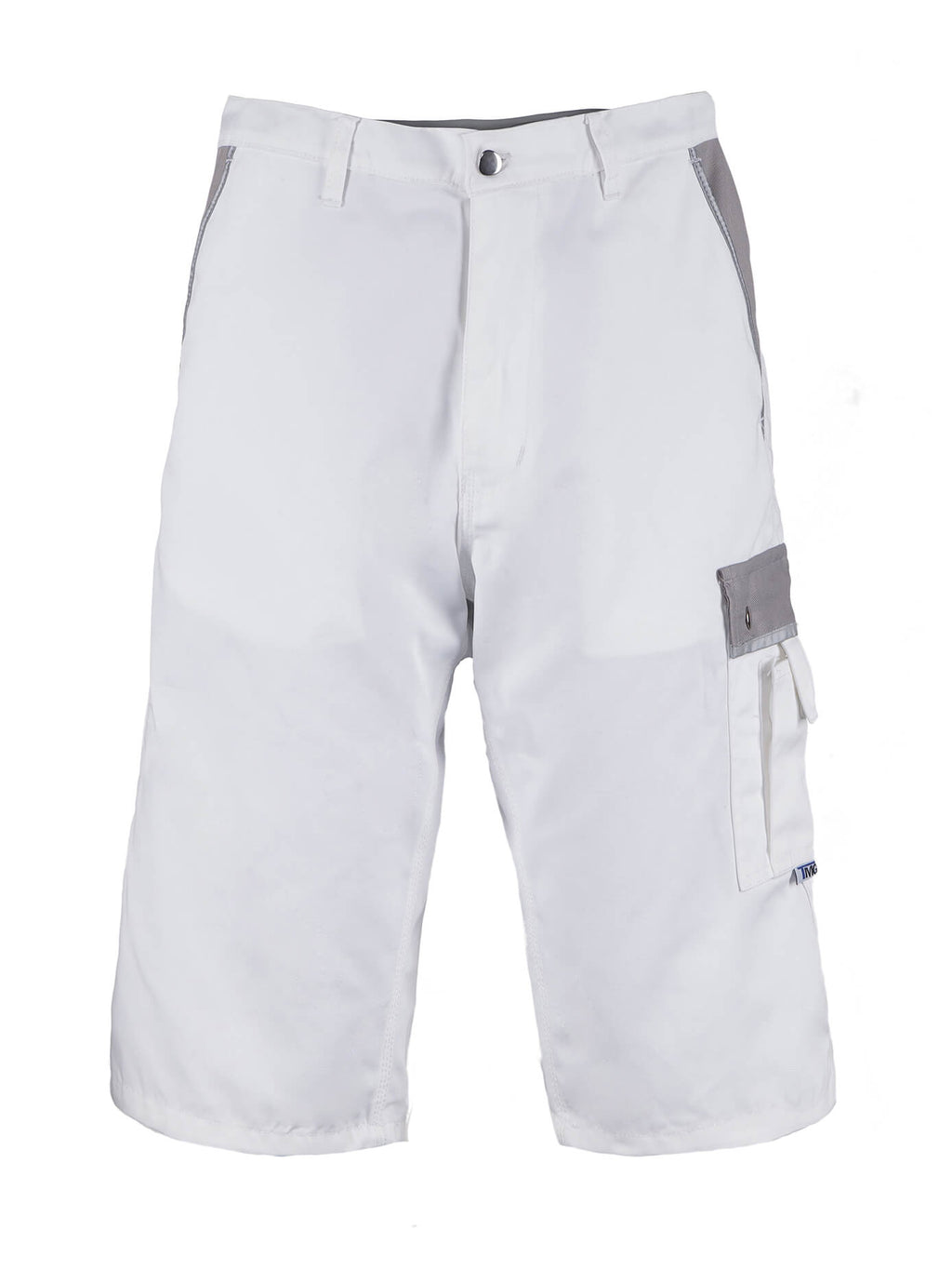 Herren-Arbeitsshorts in Weiß mit Cargotasche und seitlichem Taschenfach, Knopfverschluss