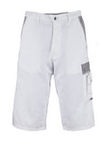 Herren-Arbeitsshorts in Weiß mit Cargotasche und seitlichem Taschenfach, Knopfverschluss