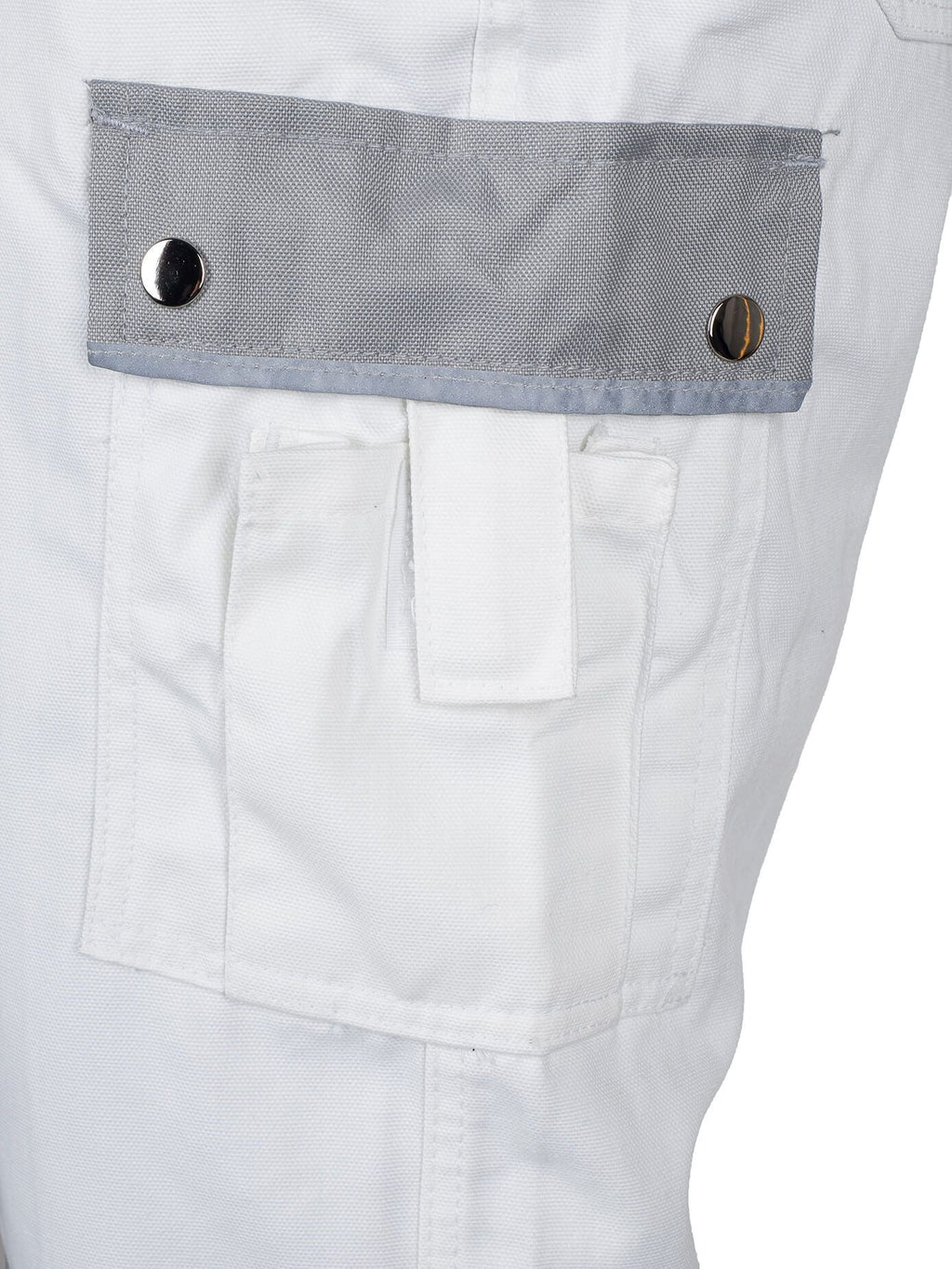 Latz-Tasche der Arbeitslatzhose mit grauem Einsatz, Druckknopf und Einsteckfach