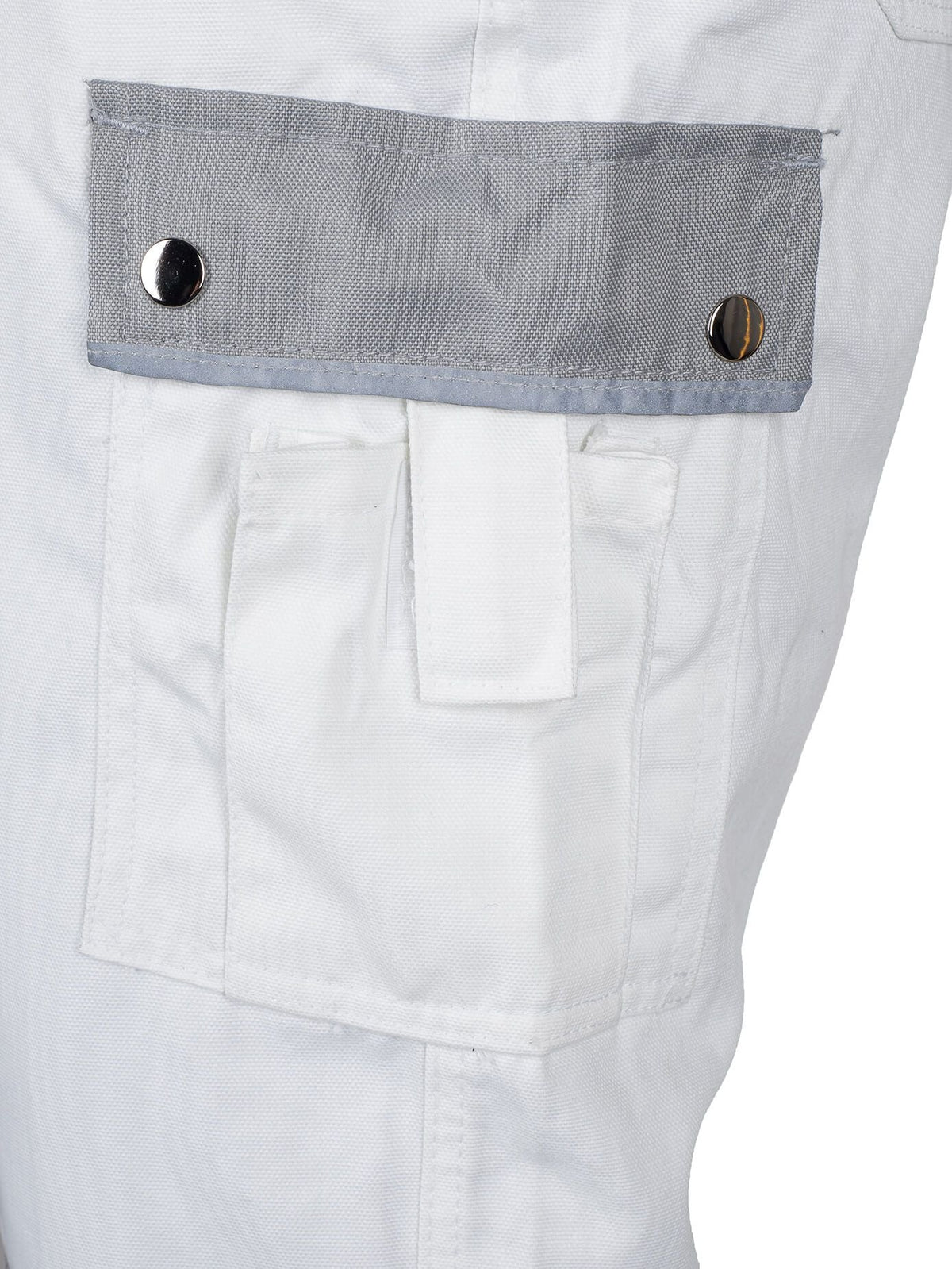 Latz-Tasche der Arbeitslatzhose mit grauem Einsatz, Druckknopf und Einsteckfach