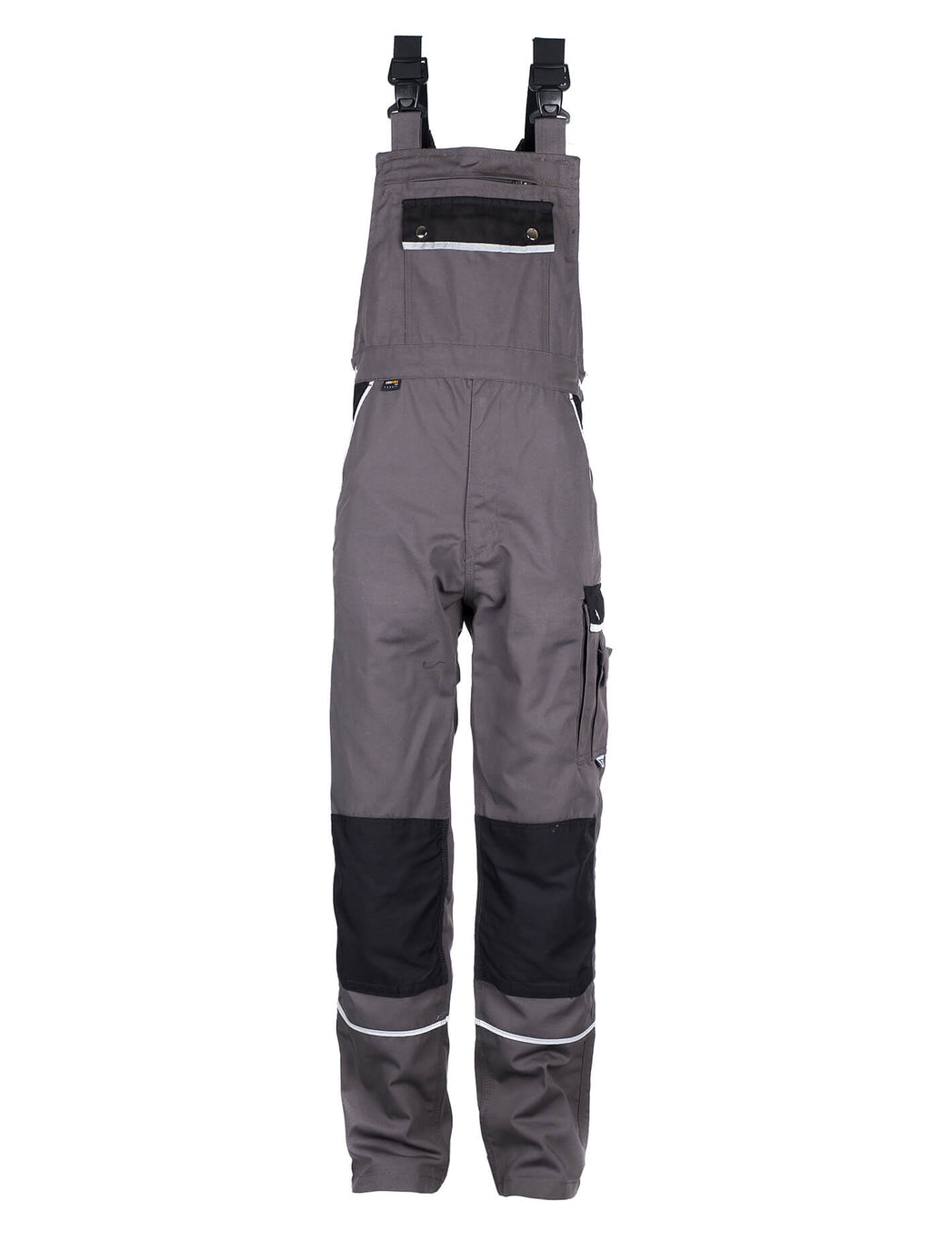 TMG Arbeitslatzhose Herren grau mit Reflexstreifen und Latz-Tasche