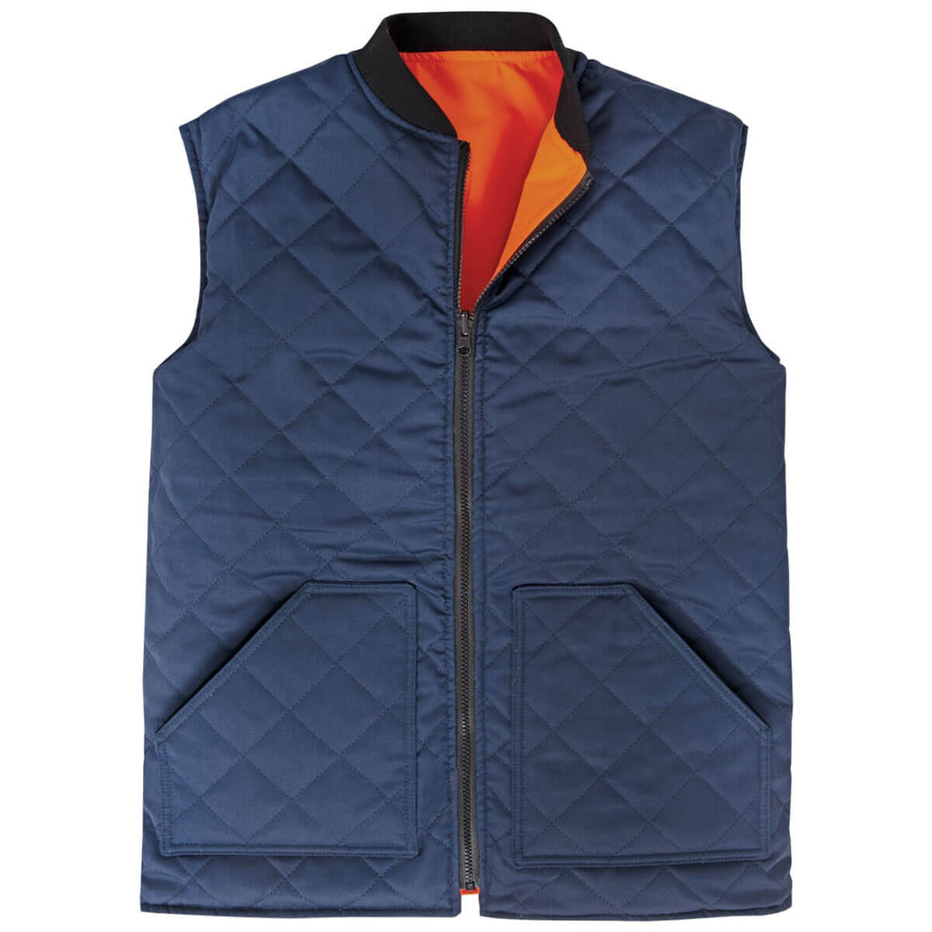 Warnschutz-Wendeweste, blau mit Steppung, orange Innenkragen, Frontreißverschluss, Taschen