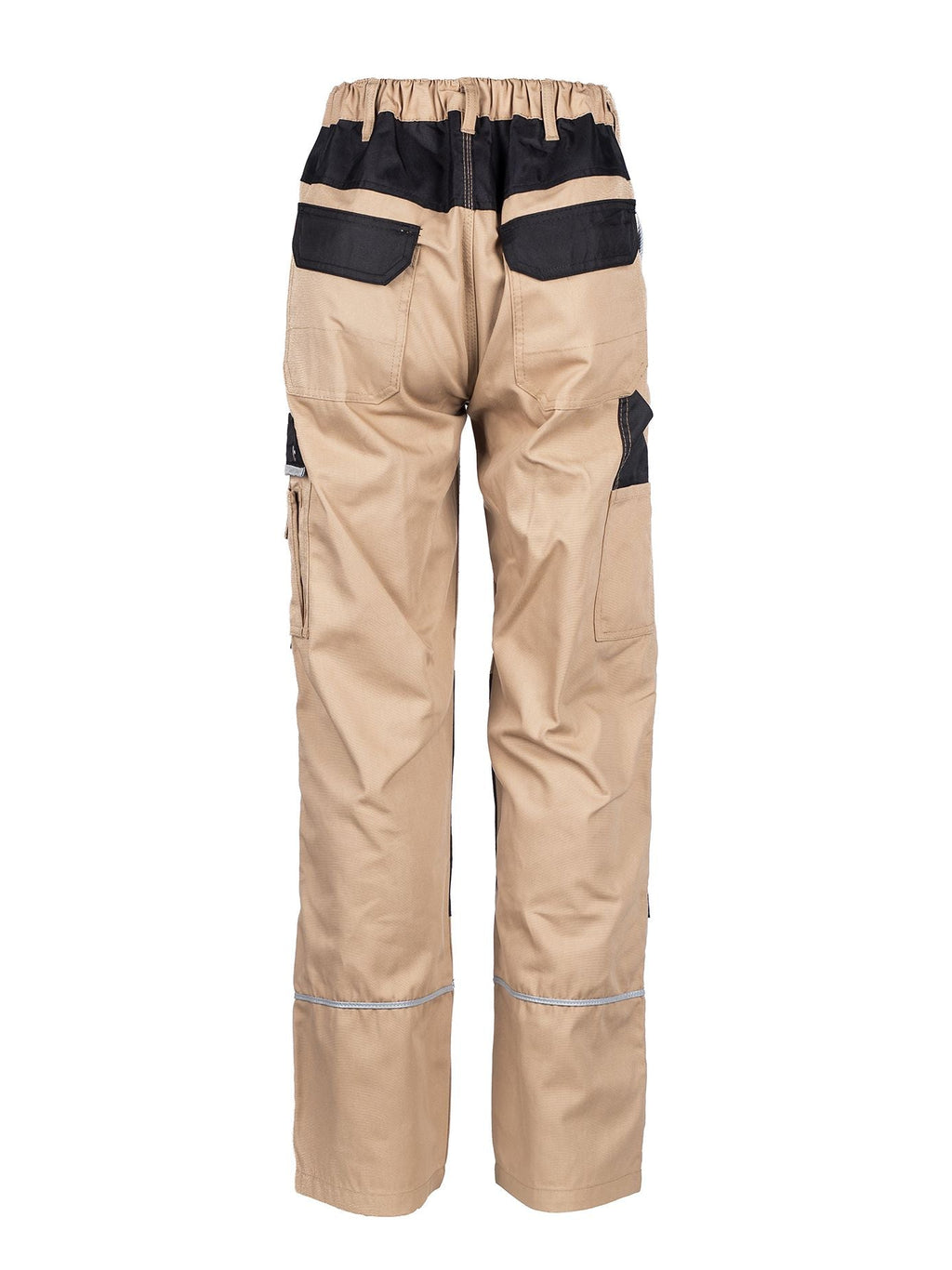 TMG Arbeitshose beige mit elastischem Bund und schwarzen Einsätzen am Oberbein