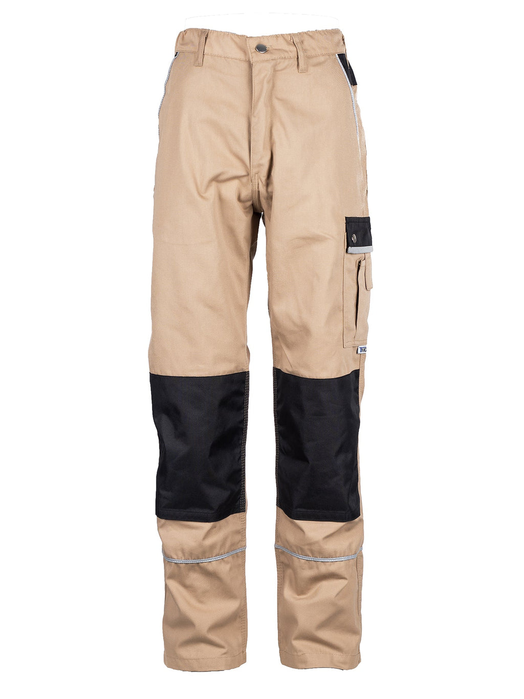 TMG Arbeitshose in Beige mit schwarzen Knieeinsätzen, seitlichen Taschen und Gürtelschlaufen