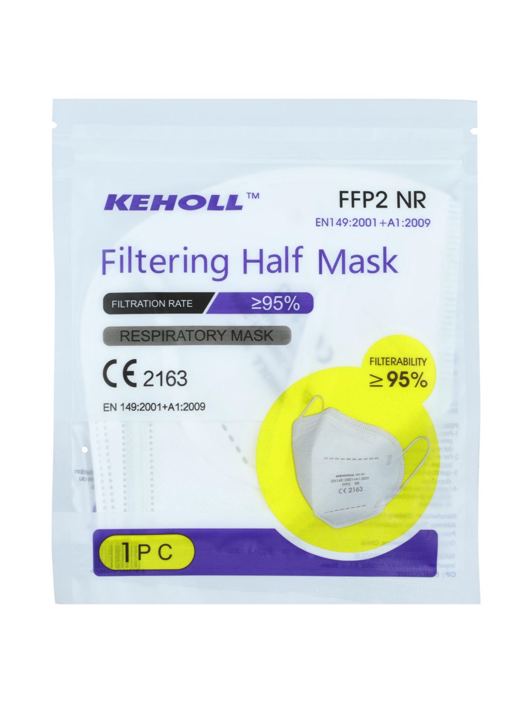 Keholl FFP2-NR Filternde Halbmaske, weiße Maske im Schutzbeutel