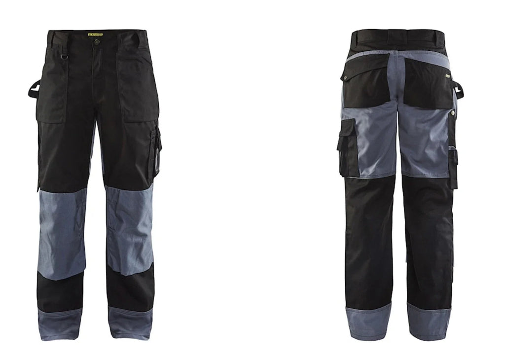 Arbeitshose mit Cargotaschen, schwarz mit blauem Kniebereich