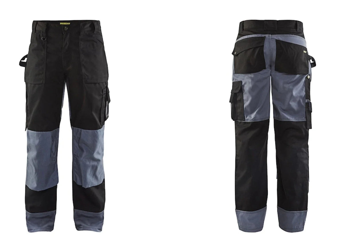 Arbeitshose mit Cargotaschen, schwarz mit blauem Kniebereich