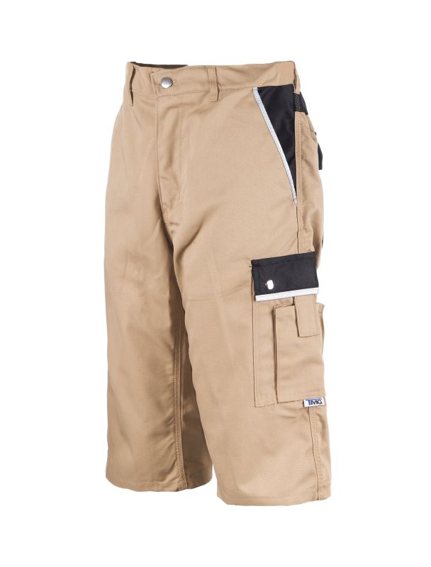 Beige Arbeitsshort für Herren mit seitlicher Cargo-Tasche und dunklen Blenden