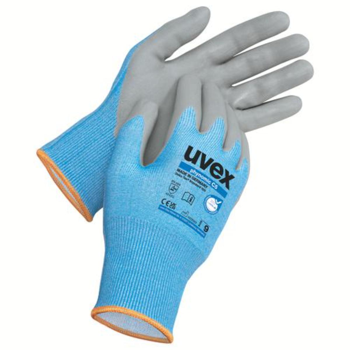 Uvex Phynomic C5 Arbeitshandschuh, blau-grau gestrickt, mit Daumenschutz